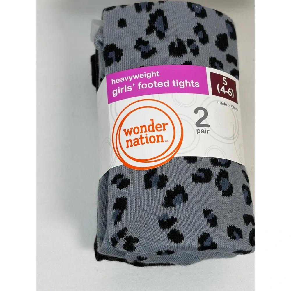 Wonder Nation Girls Heavyweight  Tights 6 Pair Lot Size S 4-6 Sparkle Leopard